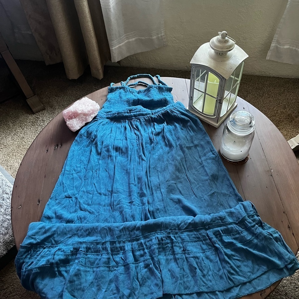 Simple Blue Sleeveless Dress with stretchy top​​​​
